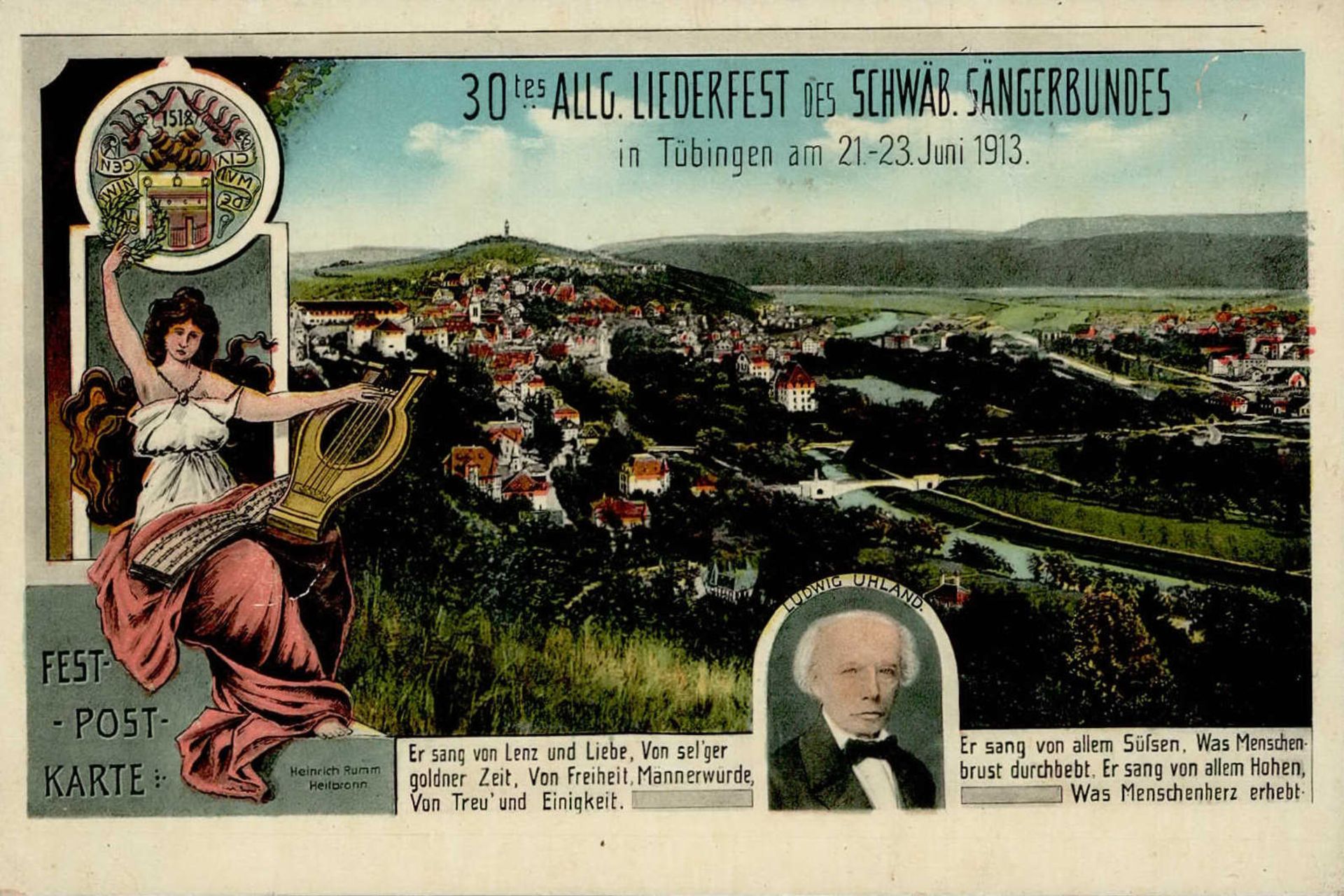 TÜBINGEN - 30.Allgem. LIEDERFEST d. SCHWÄB. SÄNGERBUNDES 1913 Festpostkarte I-II