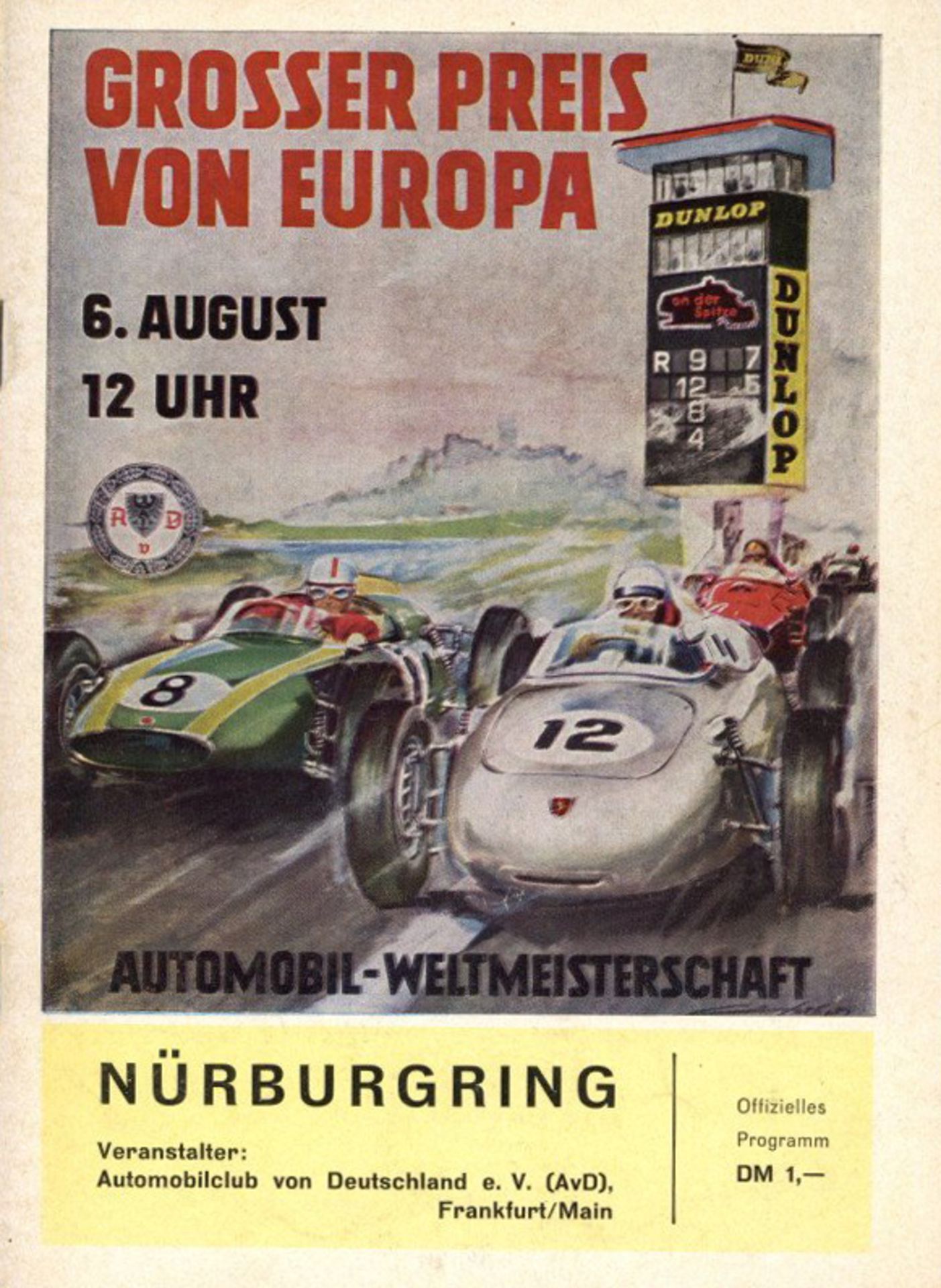 Motorsport Programmheft zum Grossen Preis von Europa Weltmeisterschaftslauf Formel 1, Nürburgring