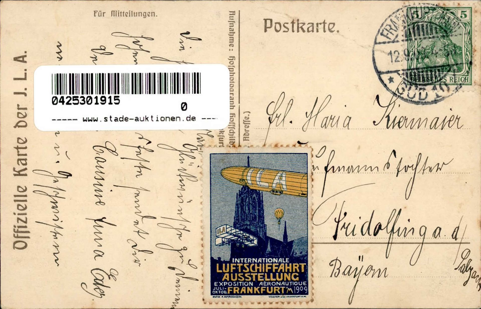 ILA Frankfurt a.M. 1909 Zeppelin (RS mit Vignette) II (Stauchung) - Bild 2 aus 2