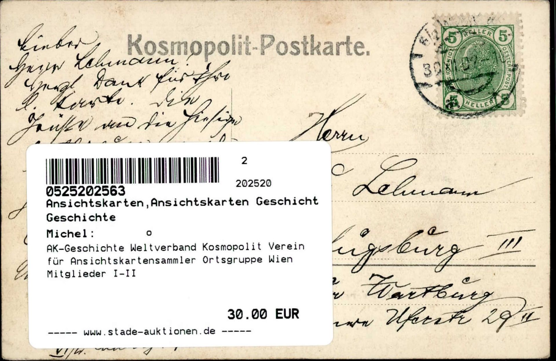 AK-Geschichte Weltverband Kosmopolit Verein für Ansichtskartensammler Ortsgruppe Wien Mitglieder I- - Bild 2 aus 2