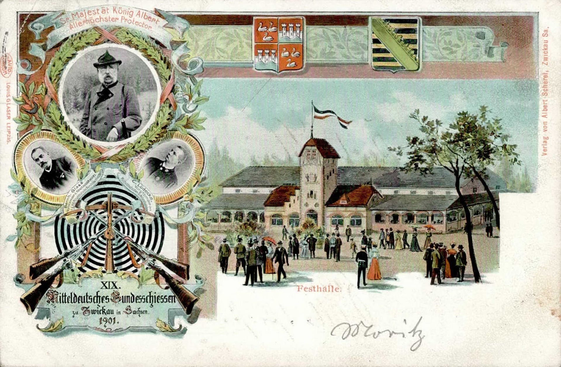 Schützen Zwickau Mitteldeutsches Bundesschiessen 1901 II (kl. Stauchung, fleckig)