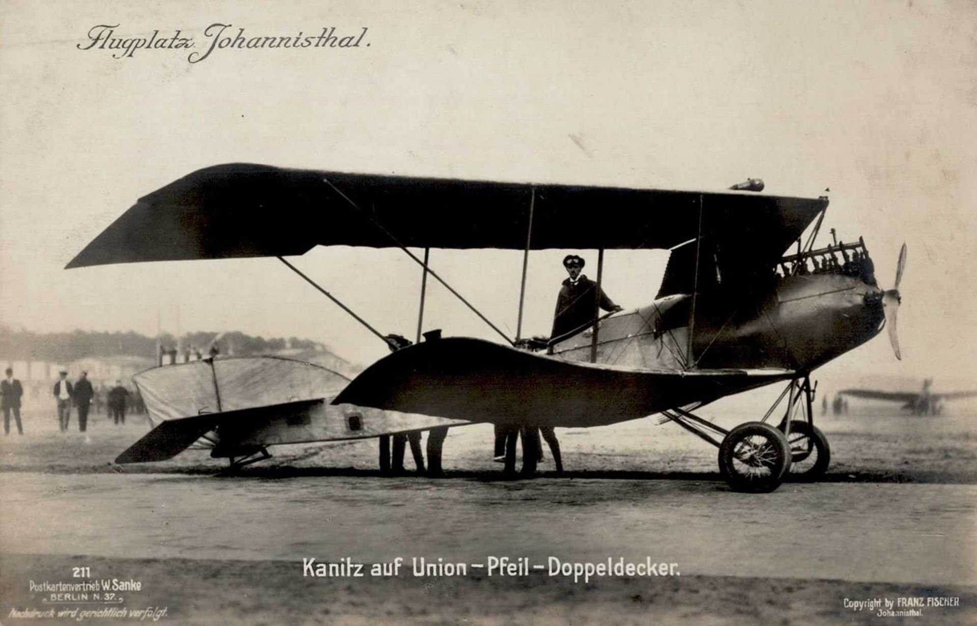 Sanke Piloten Johannisthal 211 Kanitz auf Union-Pfeil-Doppeldecker I-II