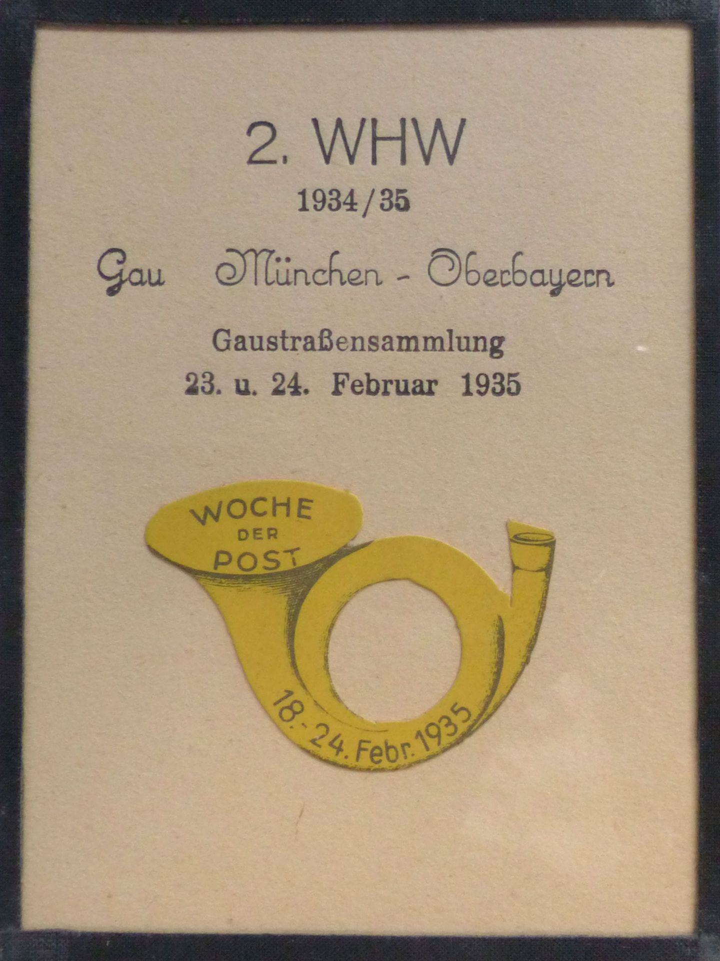 WHW Gau München-Oberbayern Gaustraßensammlung Februar 1935 Abzeichen Rahmen 9x12 cm I-II