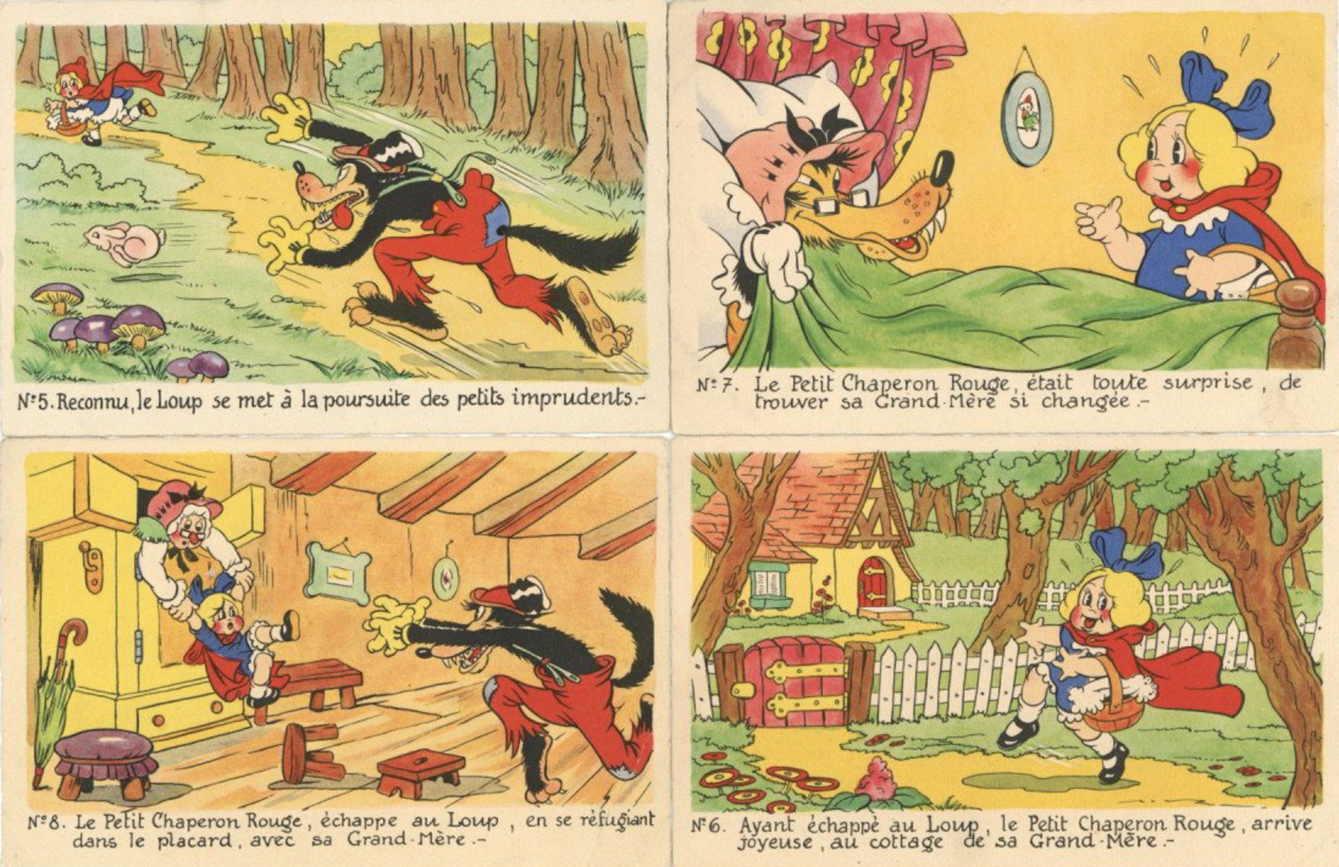 Walt Disney Lot mit 9 Ansichtskarten Serie Rotkäppchen (unvollständig)
