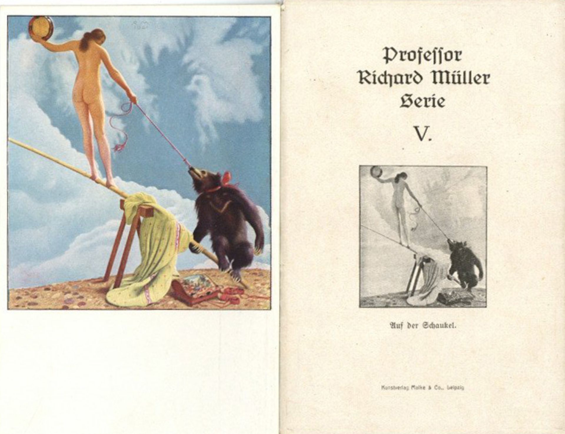 Müller, Richard Erotische Kunst Serie Nr. 5 mit 6 Künstlerkarten im Original-Umschlag I-II