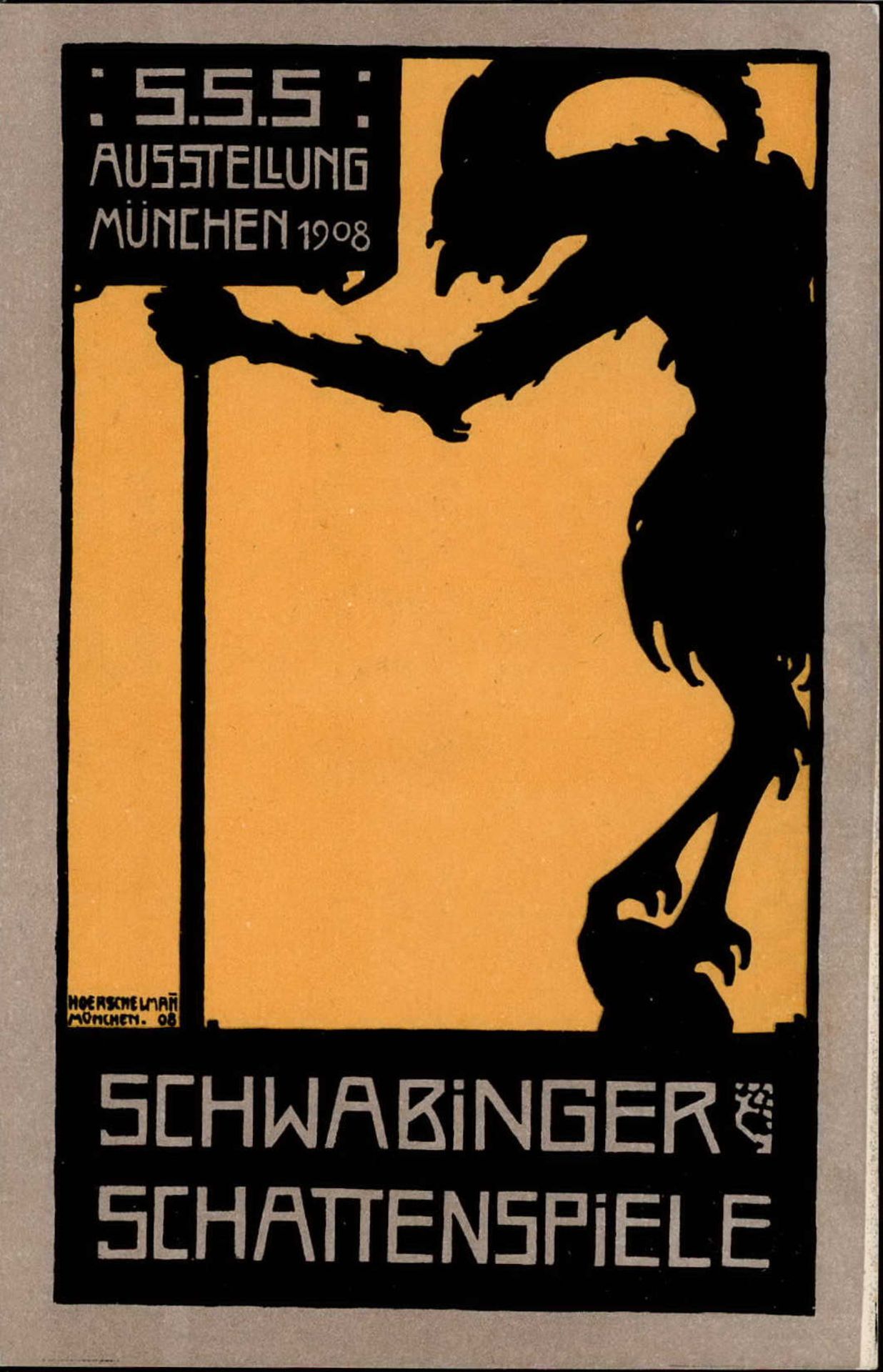 Ausstellung München Schwabinger Schattenspiele Ausstellung 1908 sign. Hoerschelman I-II