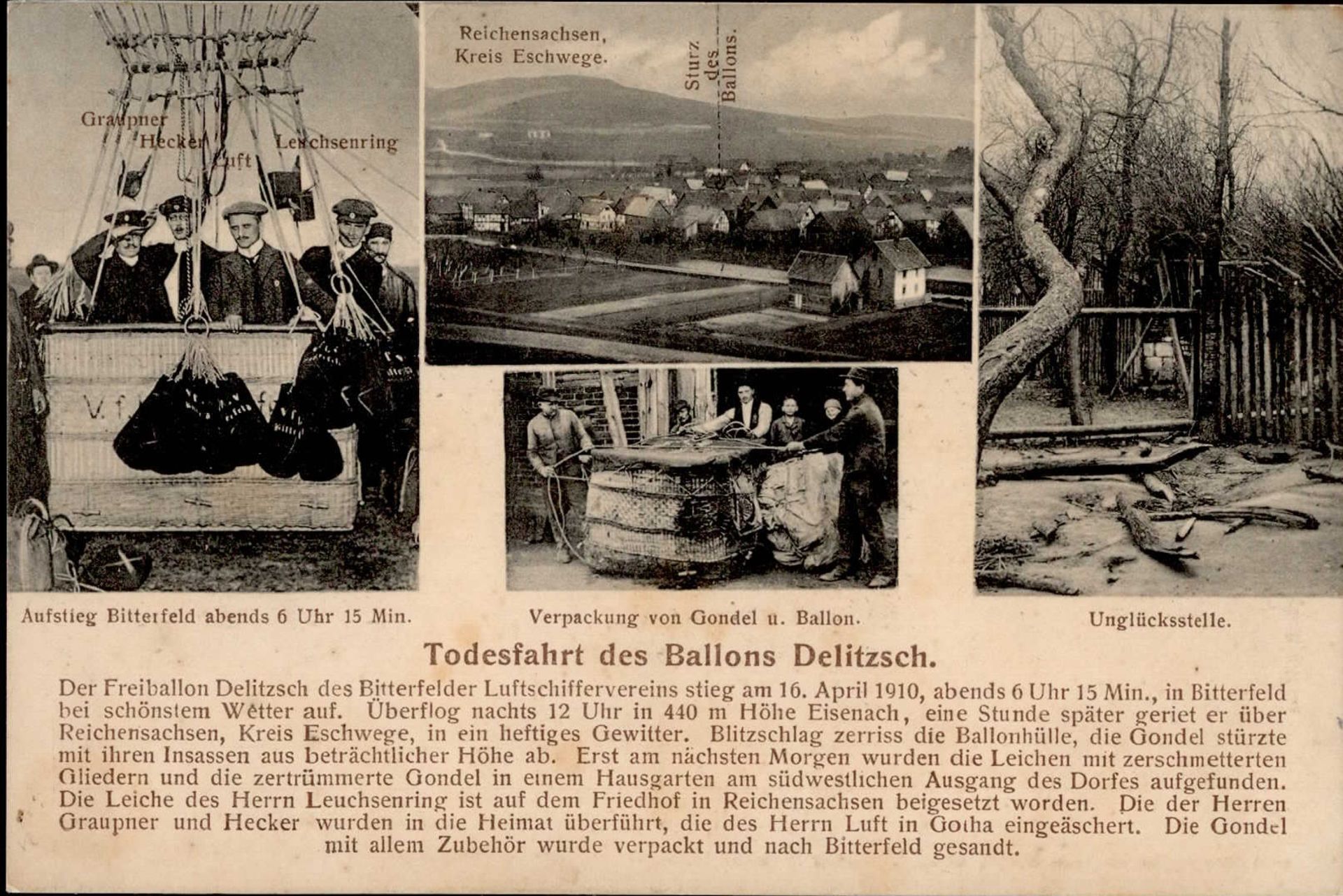 Ballon Todesfahrt des Ballons Delitzsch 1910 I-II