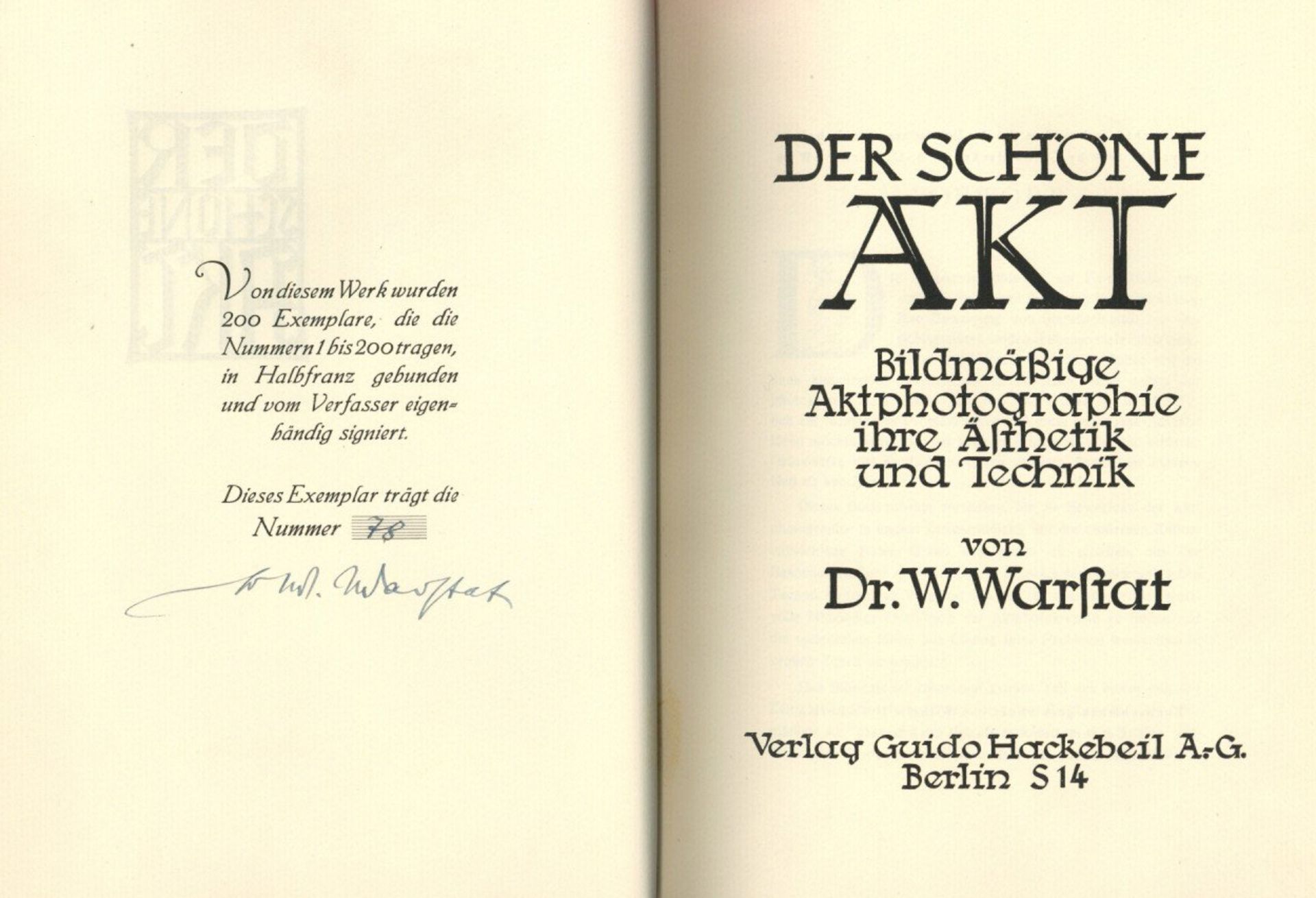 Erotik Buch Der Schöne Akt Bildmäßige Aktphotographie ihre Ästhetik und Technik von Dr. W. Warst