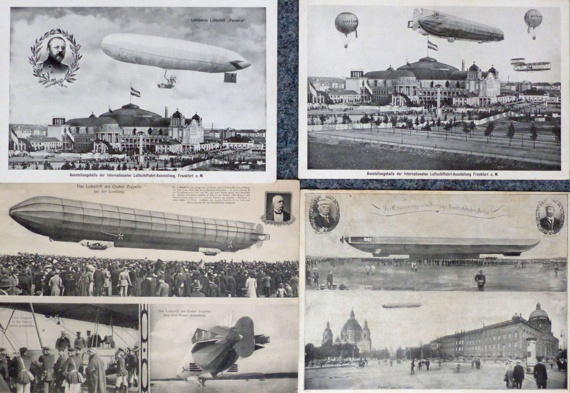 Zeppelin Ordner Sammlung mit ca. 50 Riesen-AK nach Orten sortiert, teils gelaufen und mit Original-