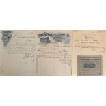 Firmenrechnung Album mit 40 Rechnungen und anderen Dokumenten von 1884 bis 1915, auf Einzelseiten in