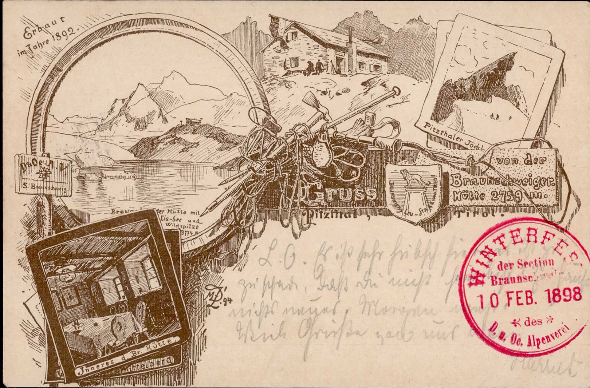 Diemer, Zeno Braunschweiger Hütte die früheste bekannte Ansichtskarte Diemers von 1894 gelaufen 1898