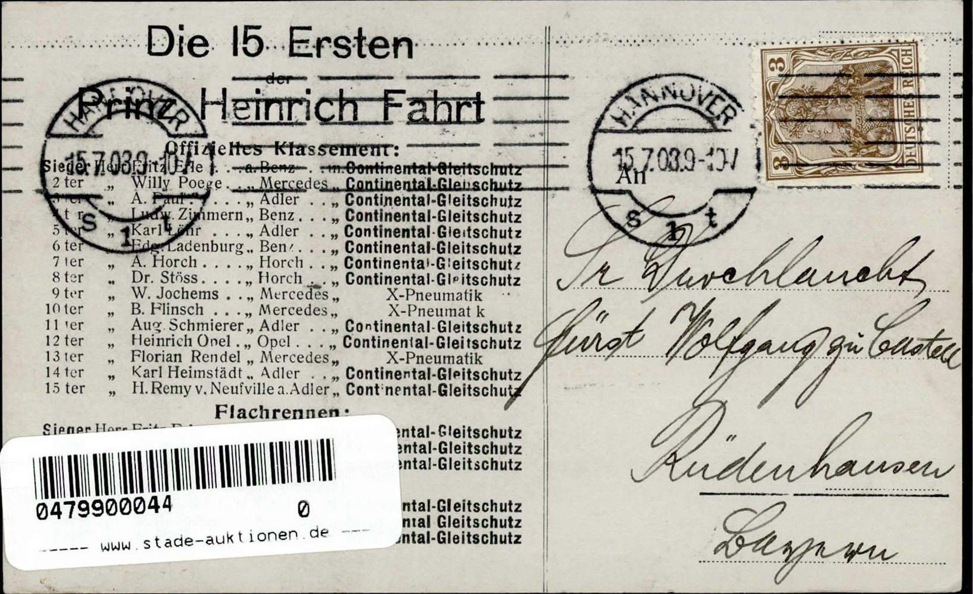 RENNAUTO - PRINZ HEINRICH-FAHRT 1908 auf Continental - Sieger ERLE I-II - Bild 2 aus 2