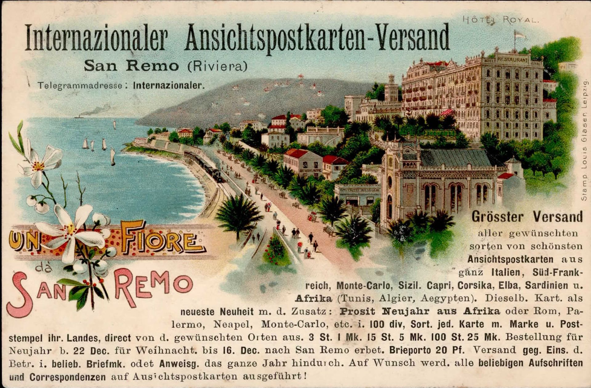 AK-Geschichte San Remo Internationaler Ansichtspostkarten-Versand I-II