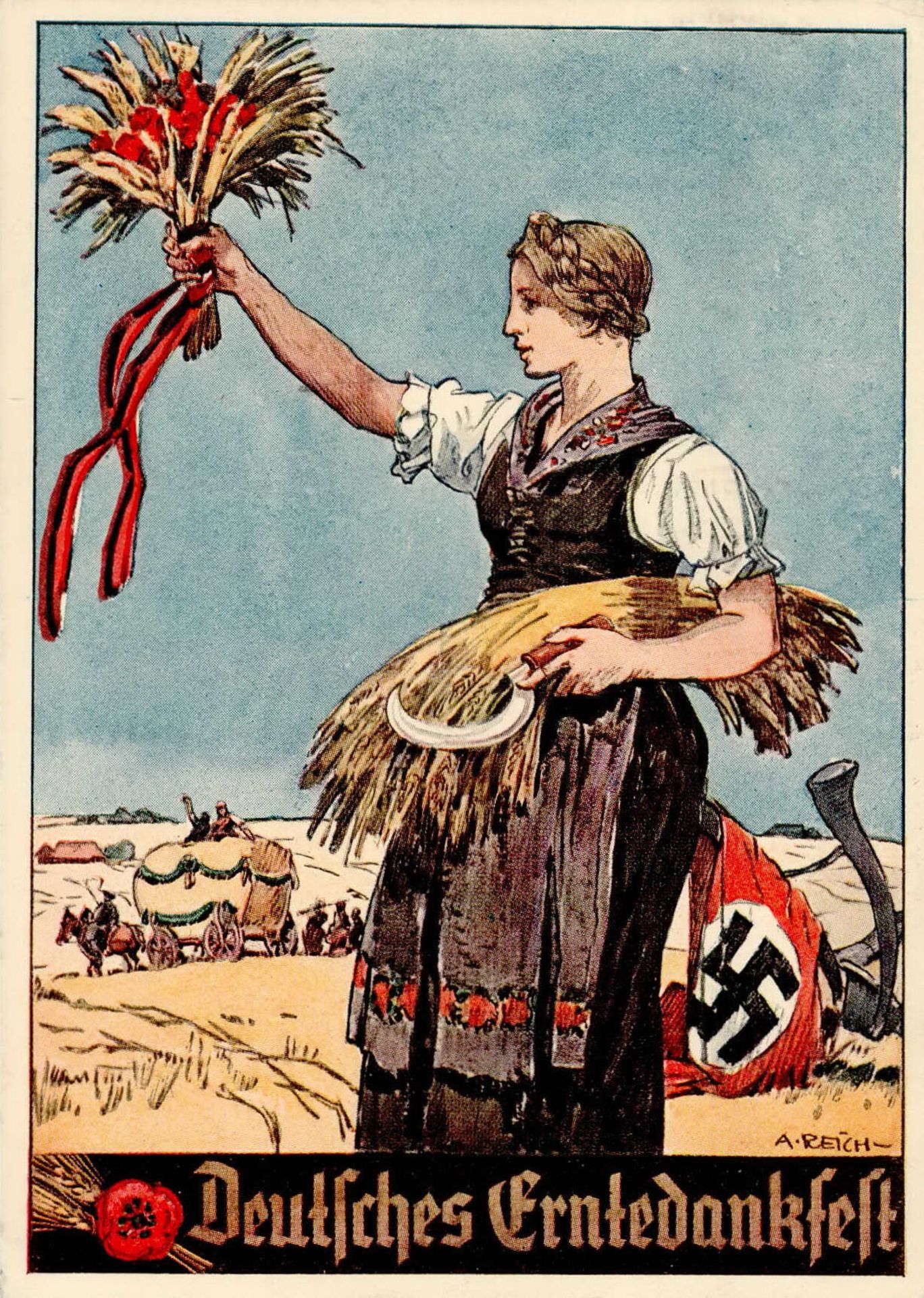 BÜCKEBERG WK II - Festpostkarte DEUTSCHES ERNTEDANKFEST 1936 S-o Künstlerkarte sign. A.Reich I