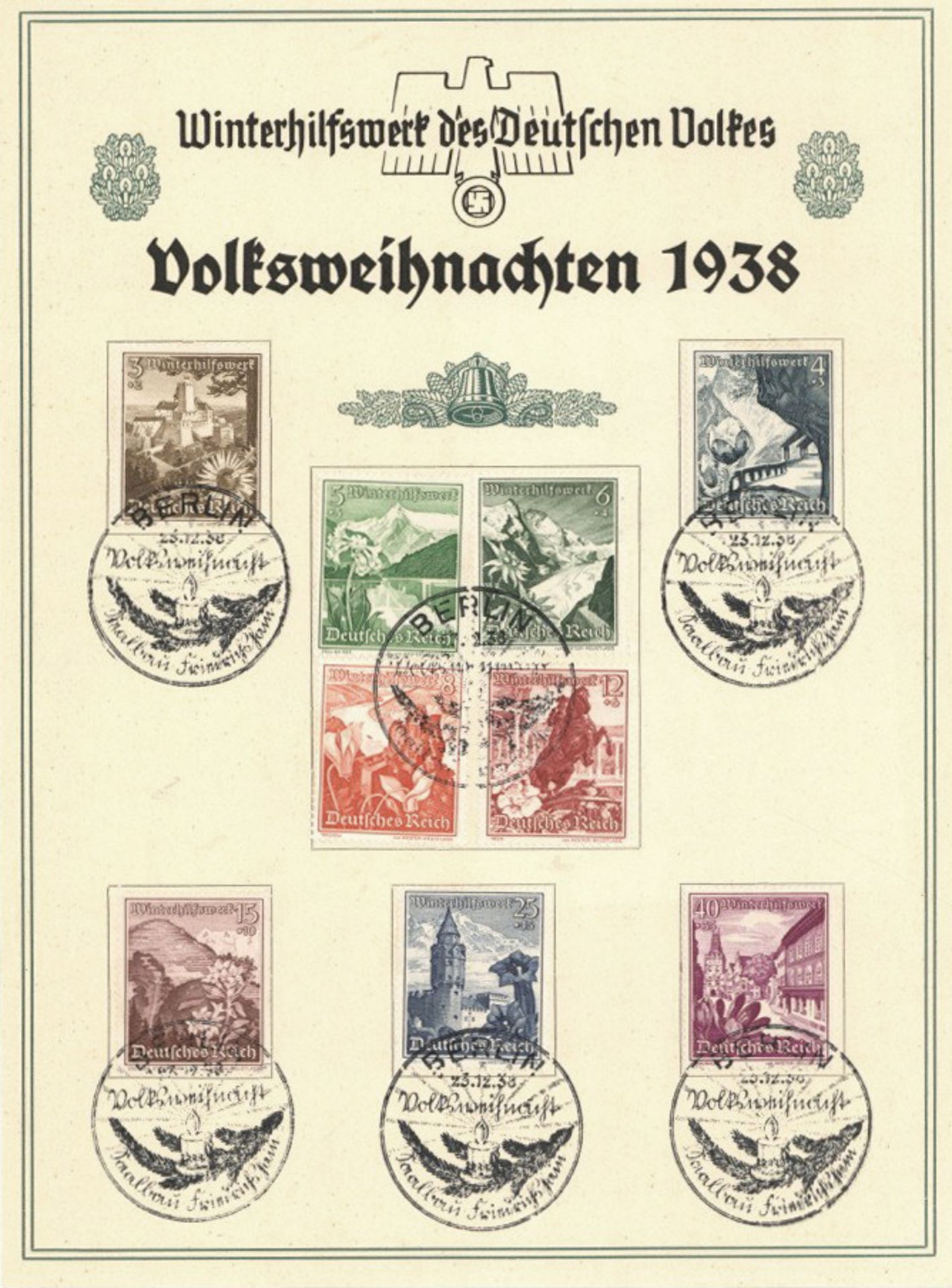 WHW Volksweihnachten 1938, Block mit 9 Briefmarken I-II