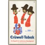 Tabak / Rauchen Werbeplakat -Aufsteller (24x38 cm) aus Hartpappe von Crüwell-Tabak Bielefeld
