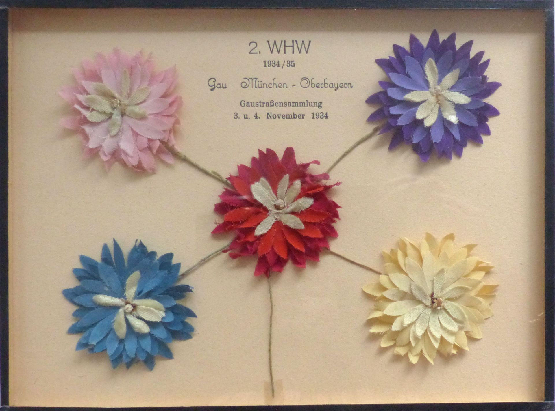 WHW Gau München-Oberbayern Gaustraßensammlung Nov. 1934 5 Blumen im Rahmen 17,5 x 24 cm I-II