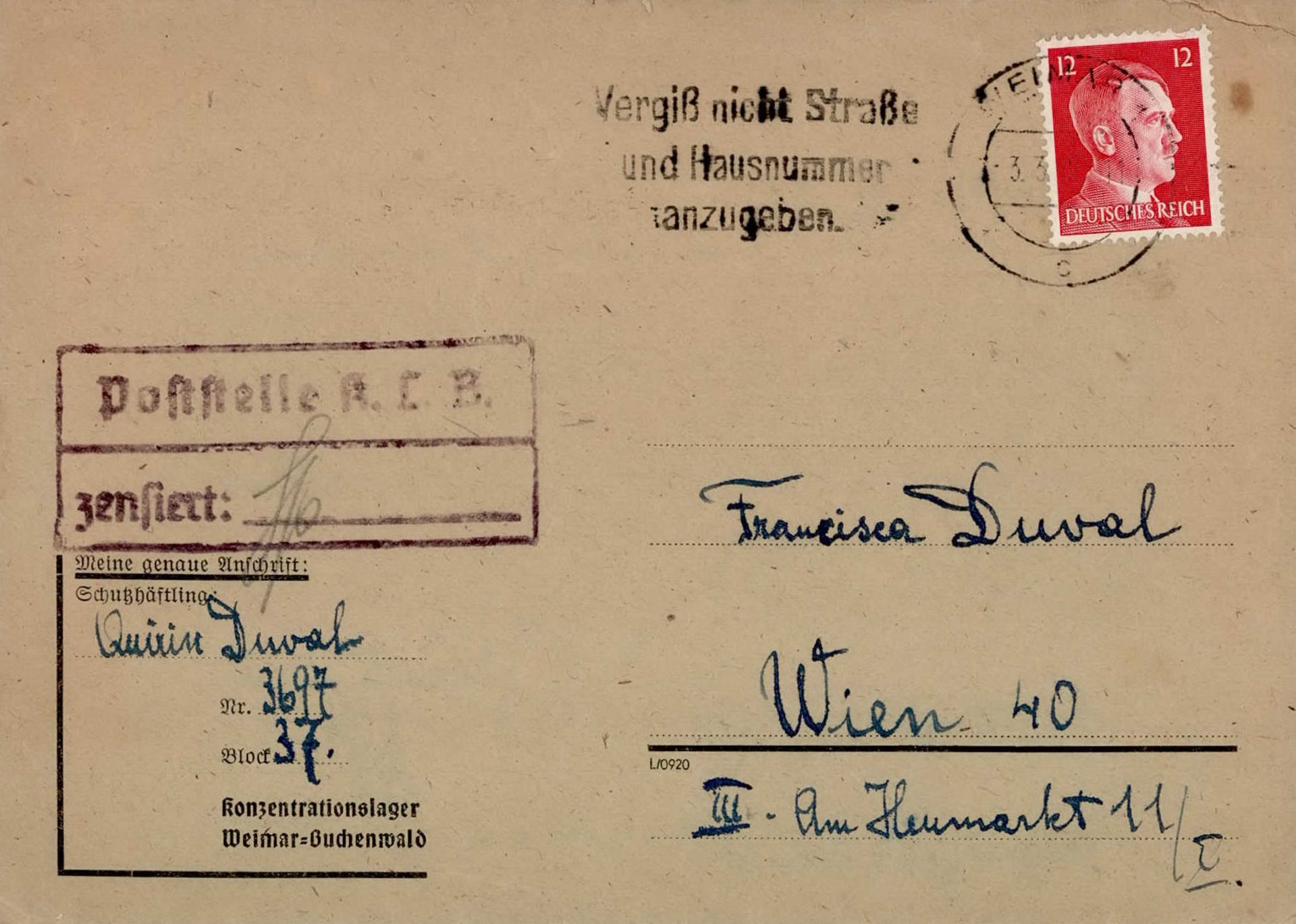 WK II KZ - Post Buchenwald mit Inhalt I-II