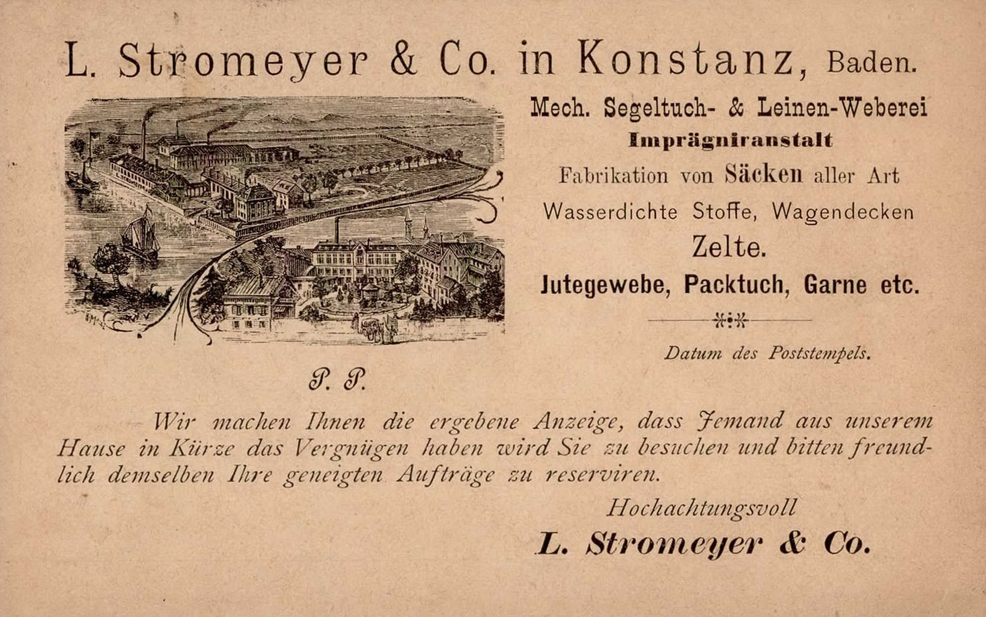 Vorläufer 1888 Konstanz Strohmeyer u. Co. Werbekarte I-II