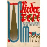 ULM - LIEDERFEST d. Schwäbischen SÄNGERBUNDES 1929 sign. Künstlerkarte mit S-o Ecke etwas gestoßen
