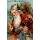 Weihnachtsmann Kind Prägekarte II (Stauchung)