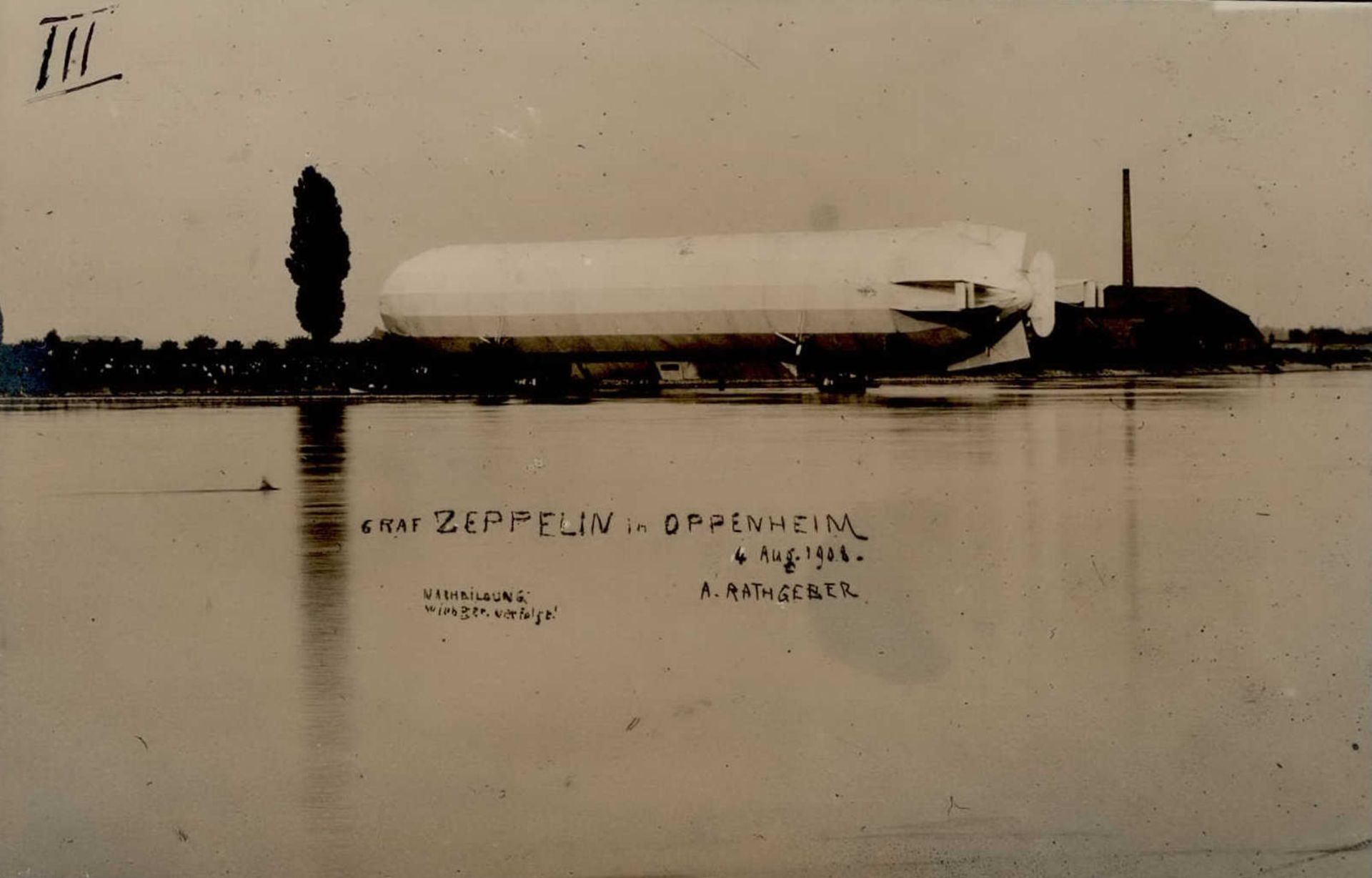 Zeppelin Oppenheim Graf Zeppelin 4.08.1908 Rückseite gestpl. Hacker (Luftschiffkapitän) I-II