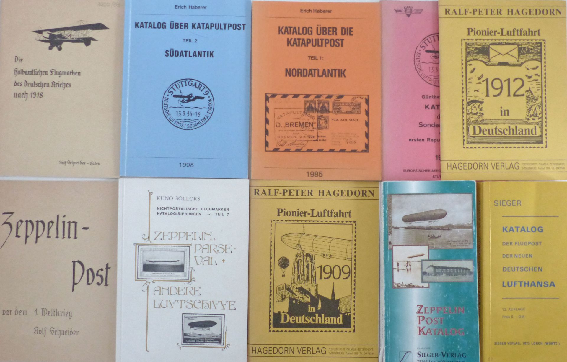 Zeppelinpost/Luftpost/Katapultpost, Konvolut Literatur, Kataloge (u.a. Sieger Katalog 22.