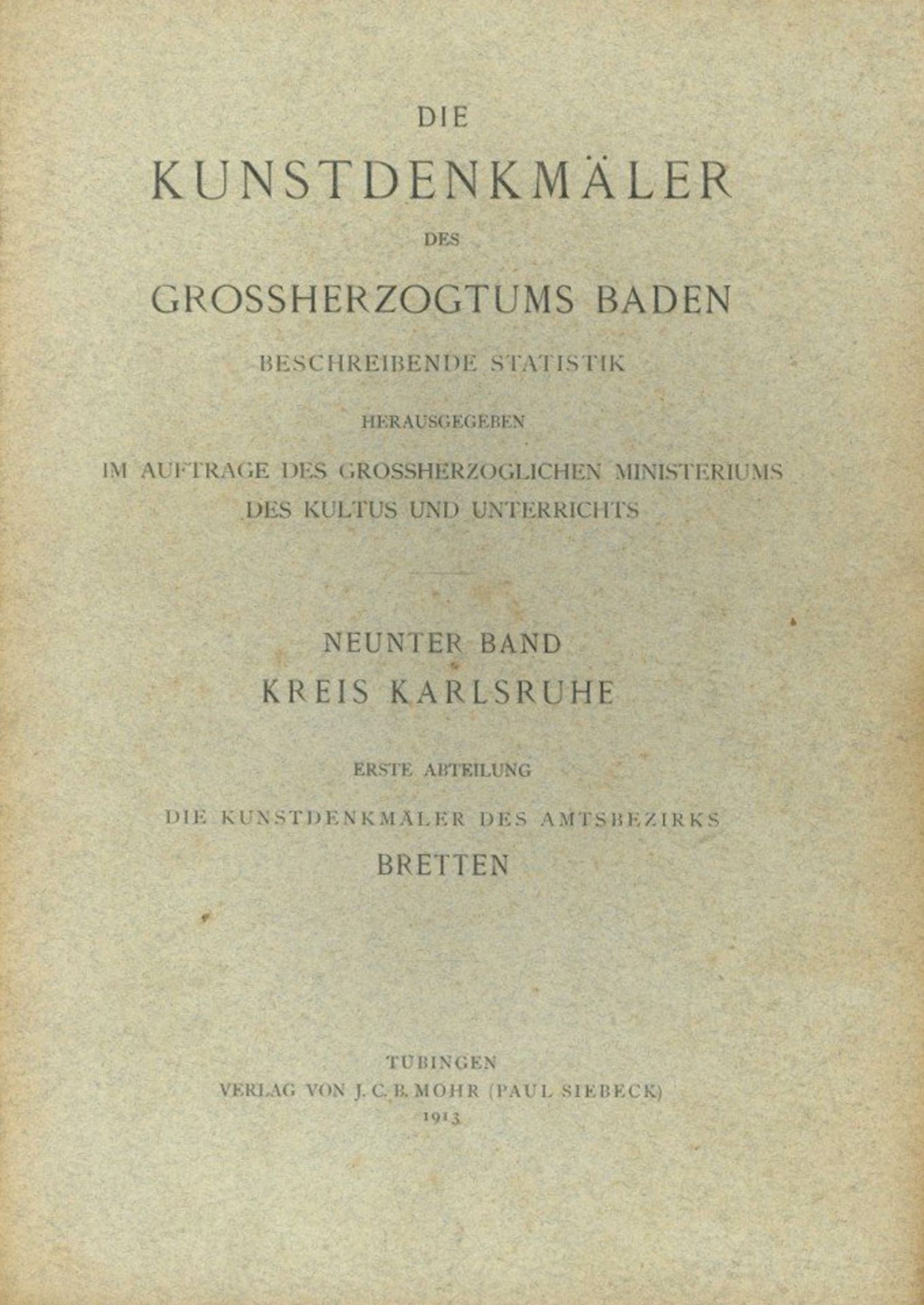 Adel Baden Buch Die Kunstdenkmäler des Grossherzogtums Baden, IX. Band Kreis Karlsruhe Amtsbezirk