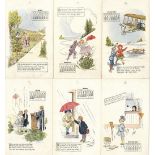 Kalender 12 einzelne Kalender-Karten von 1913 von Barthman, William New York, August handgezeichnet,