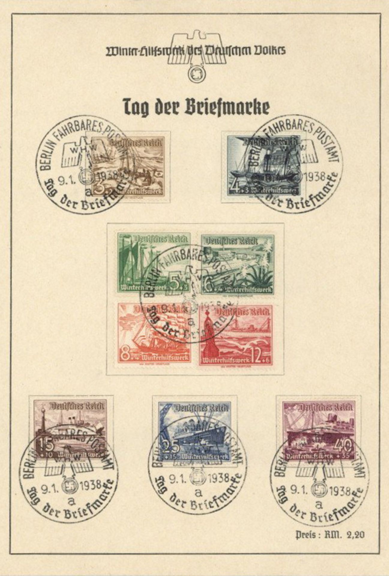 WHW Winterhilfswerk des Deutschen Volkes Berlin Fahrbares Postamt kpl. Satz 1938 auf