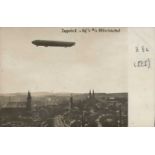 Zeppelin Hof a.S. Zeppelin II über der Stadt 1909 Rückseite gestpl. Hacker (Luftschiffkapitän)