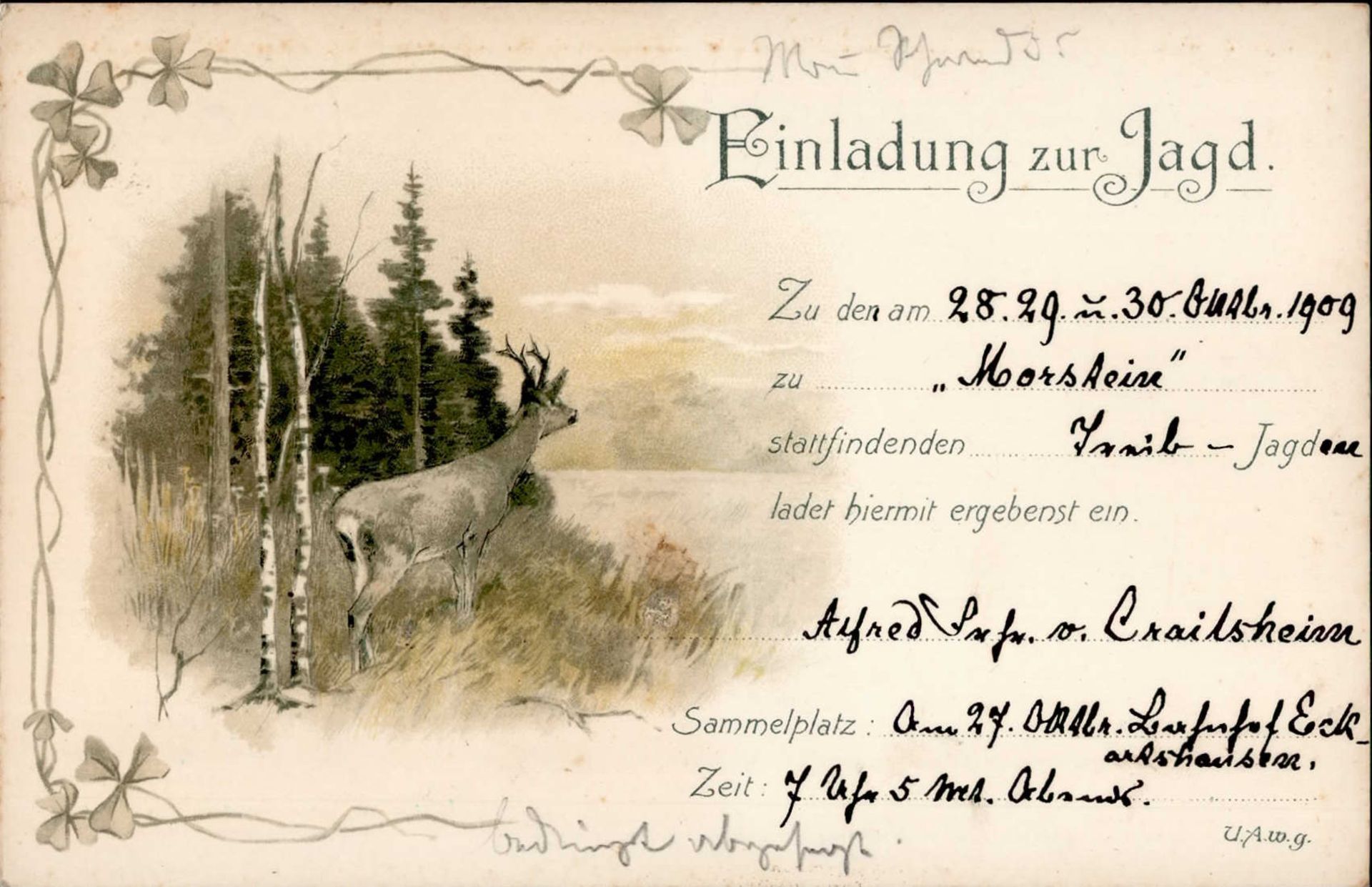 Jagd Einladung zur Jagd 1909 I-II