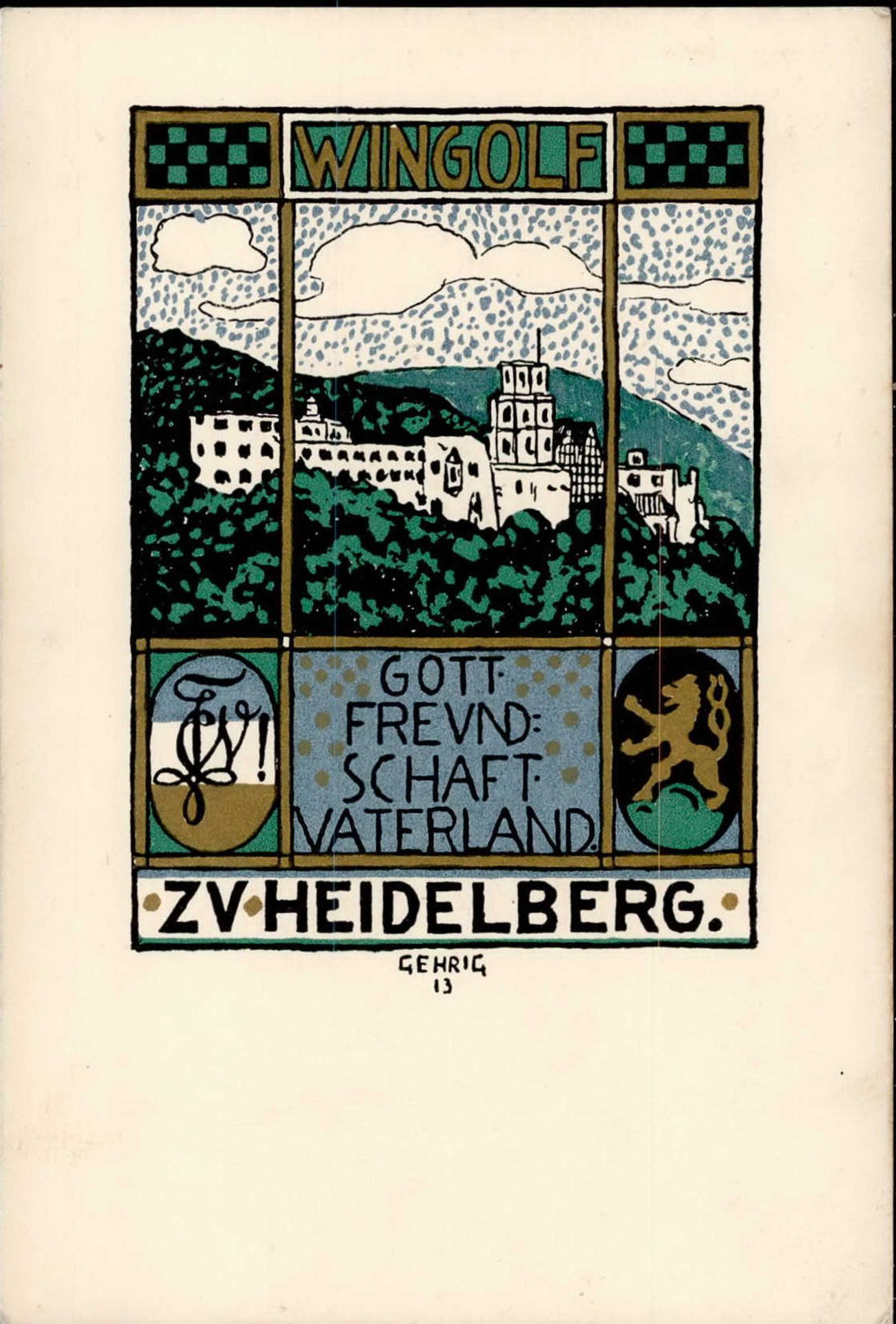 Studentika HEIDELBERG - WINGOLF Künstlerkarte sign. Gehrig I