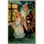 Weihnachtsmann Engel Prägekarte I-II