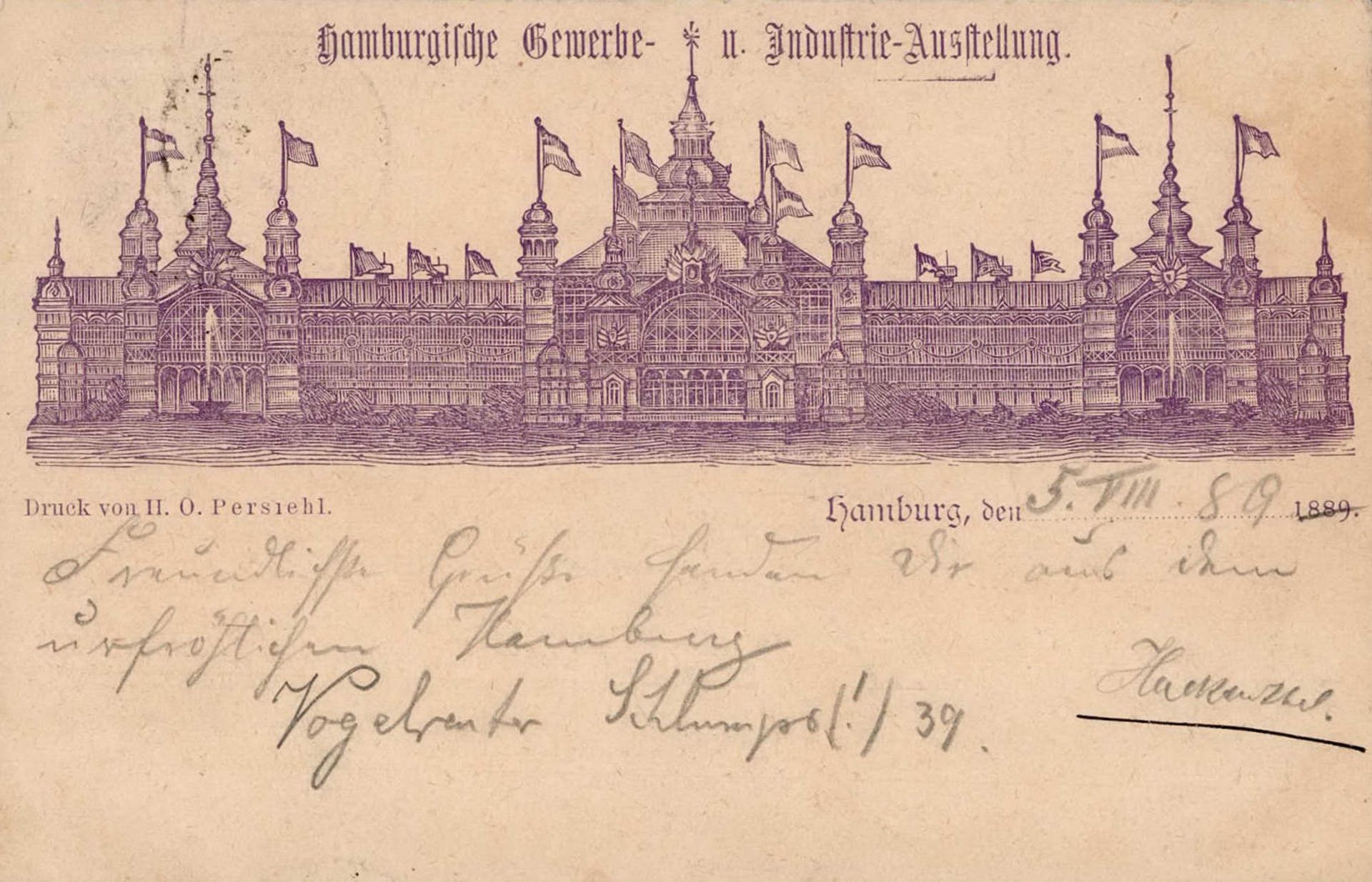 Vorläufer 1889 HAMBURG - Hamburgsche GEWERBE u. INDUSTRIE-AUSSTELLUNG 1889 Marke entfernt I-II