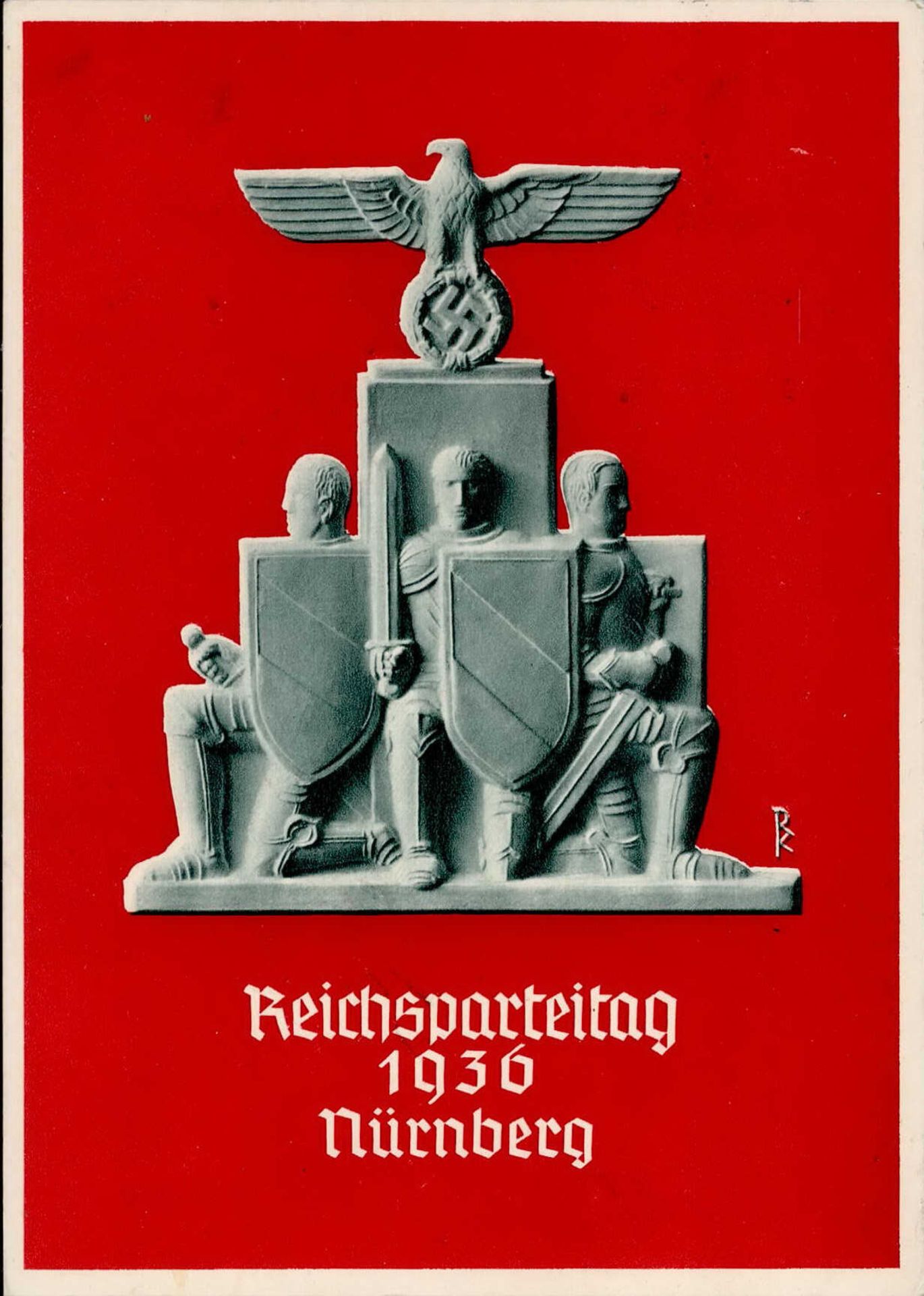 REICHSPARTEITAG NÜRNBERG 1936 WK II - Festpostkarte mit S-o Künstlerkarte sign. Richard Klein I