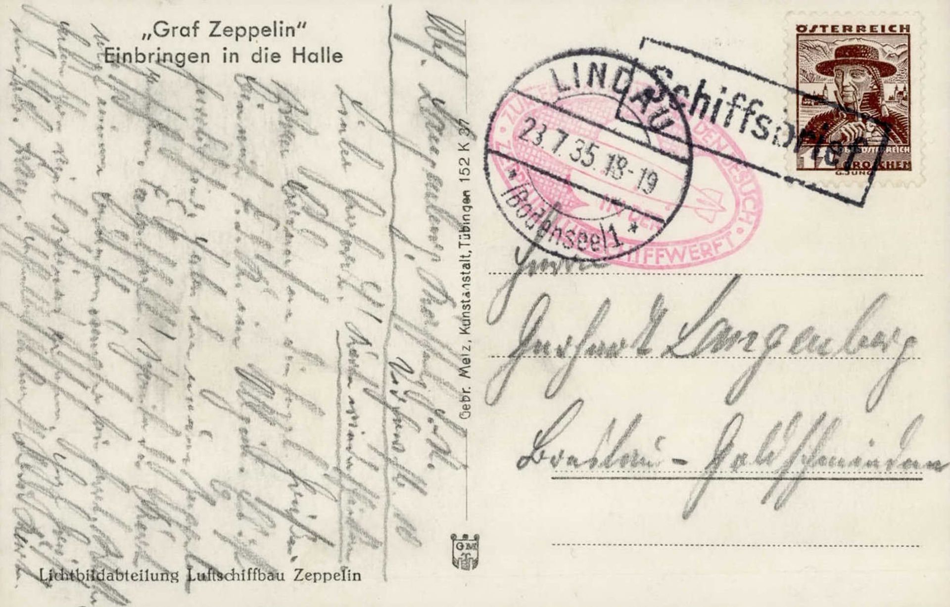 Bodenseeschiffspost Lindau Bodensee 1935 Ra-O Schiffsbrief auf AK Graf Zeppelin