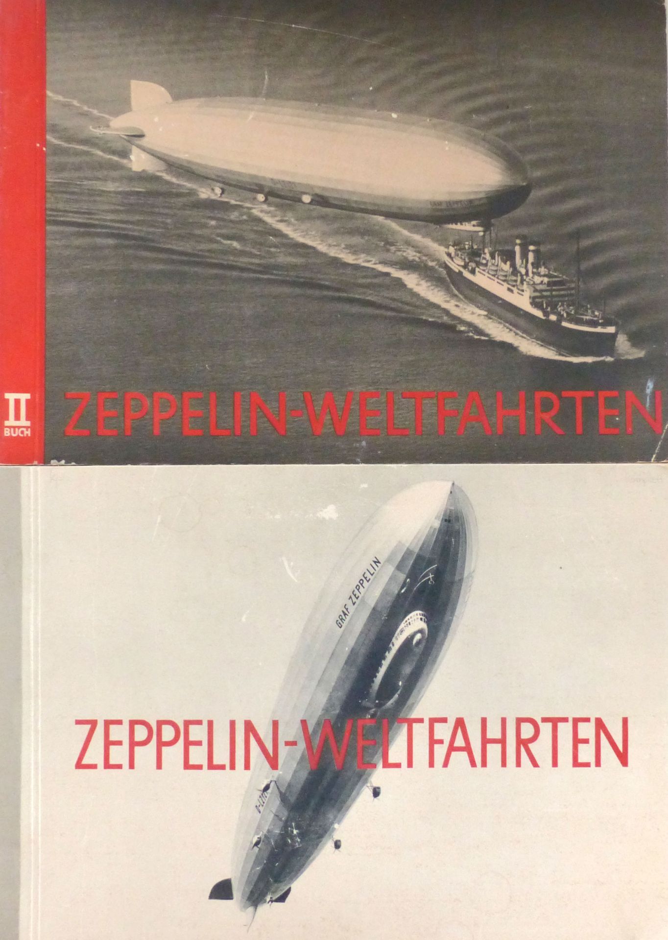 Sammelbild-Album Lot Zeppelin Weltfahrten Band I und II, Greiling Zigarettenfabrik Dresden, komplett