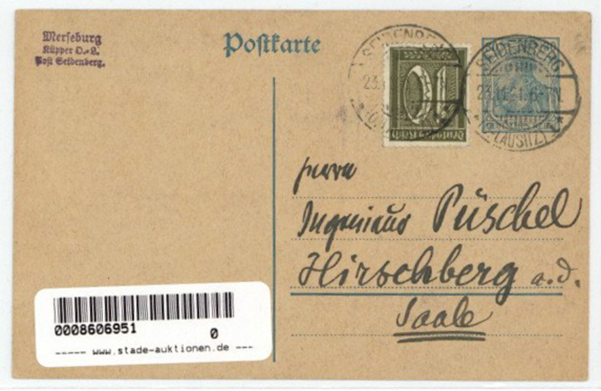 Merseburg, Otto Wilhelm handgemalte und handgeschrieben AK 1921 I-II - Bild 2 aus 2