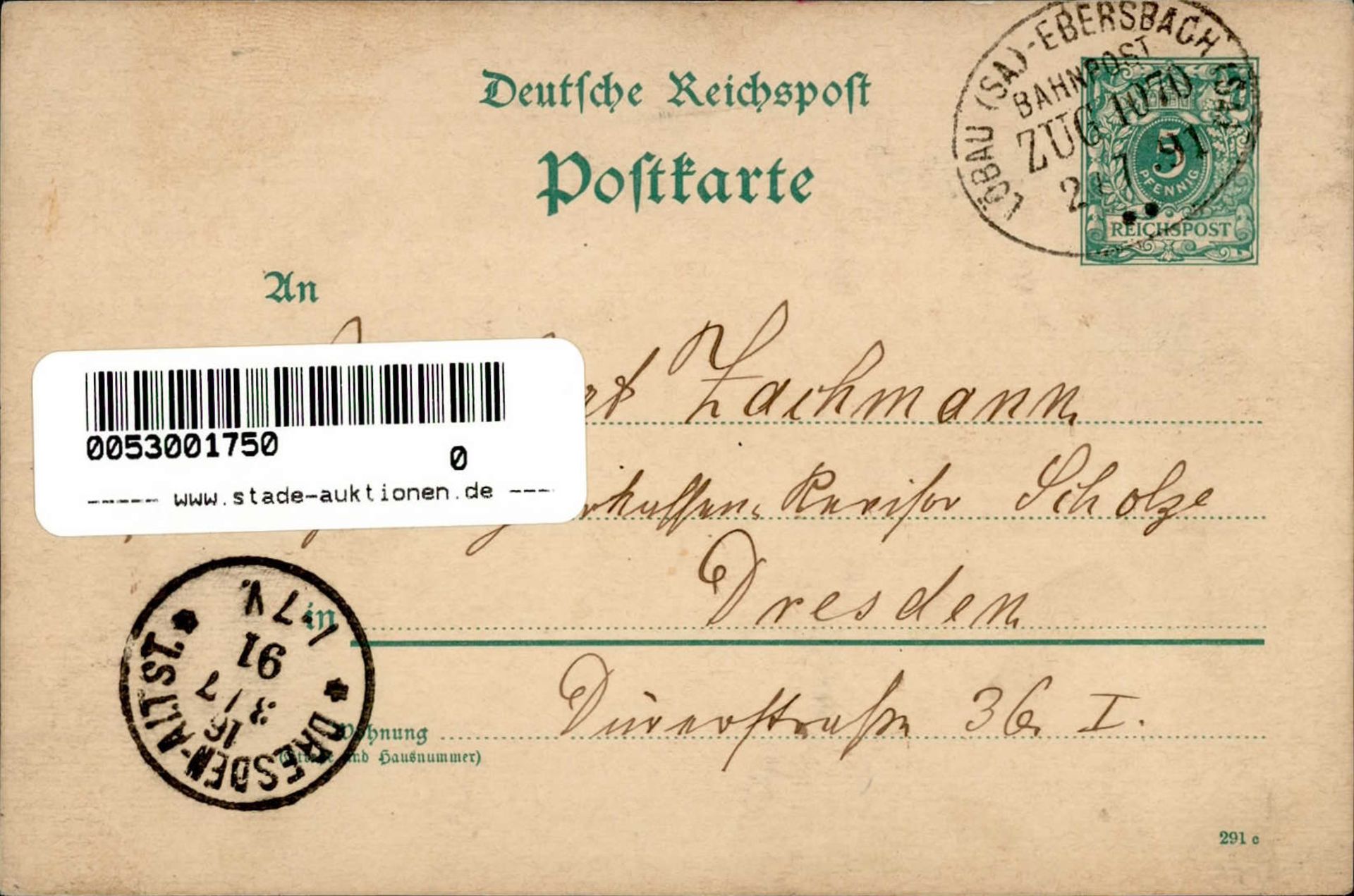 Vorläufer 1891 Kottmar GSK PP9 F308 2.7.1891 per Bahnpost nach Dresden I-II - Bild 2 aus 2