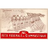 Sport Lousanne Fete Federale de Gymnastique 1909 sign. Rouge, F. I-II (Eckbug)
