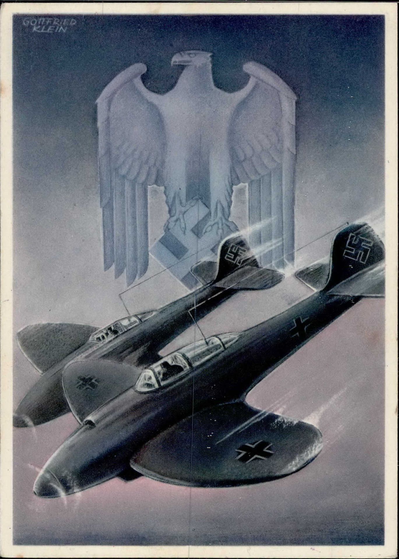 Propaganda WK II - PH Kl. 9 Die DEUTSCHE WEHRMACHT LUFTWAFFE Künstlerkarte sign. Gottfried Klein I-