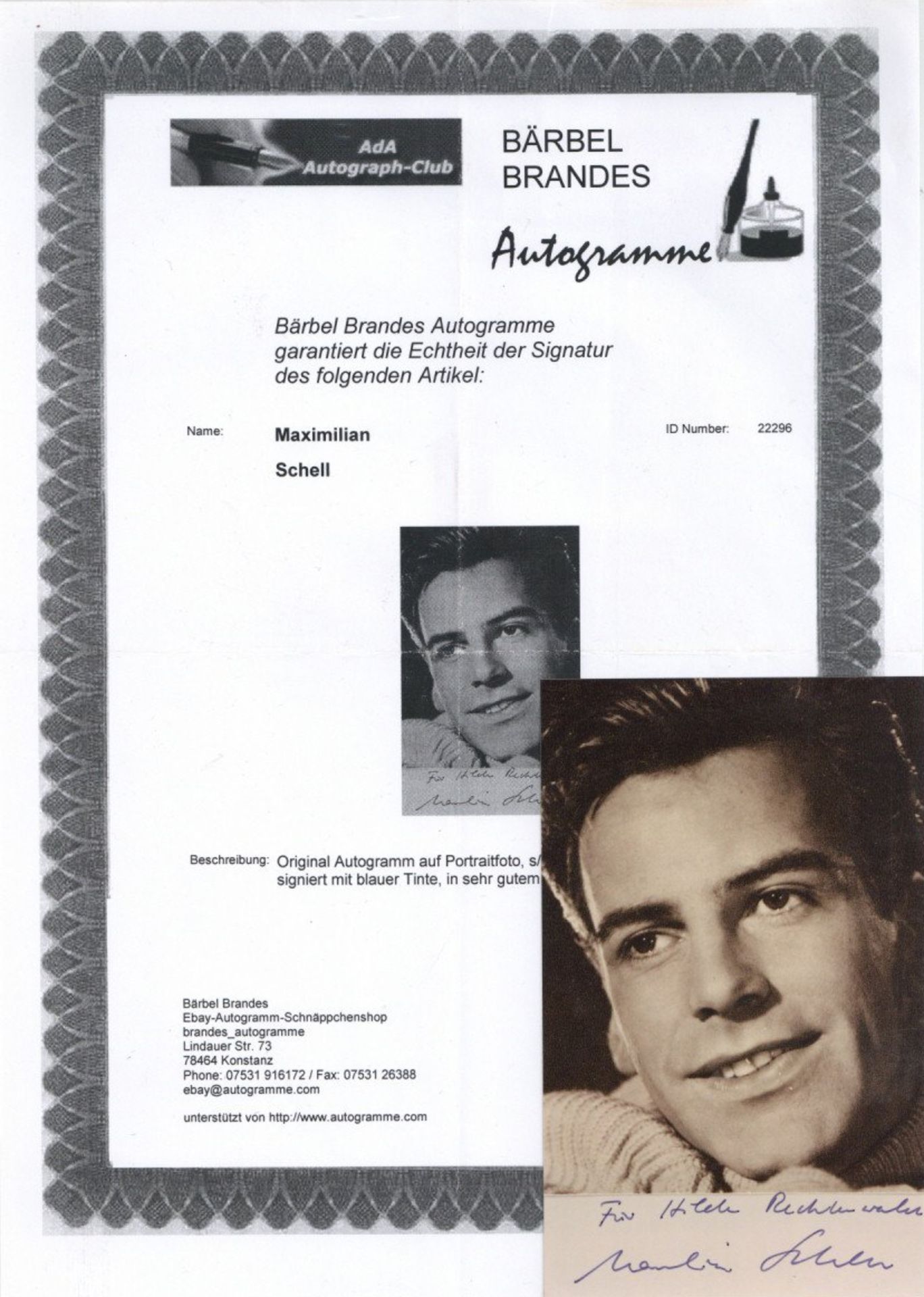 Autograph/Autogramme Portraitfoto 9x14 cm Schell, Maximilian mit Original-Unterschrift und