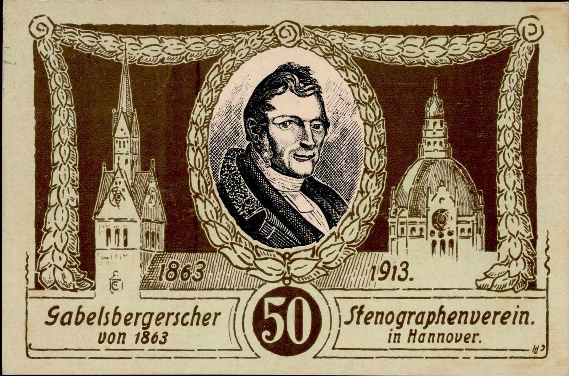 HANNOVER - 50 Jahre GABELSBERGER STENOGRAPHENVEREIN 1913 sign. Künstlerkarte I