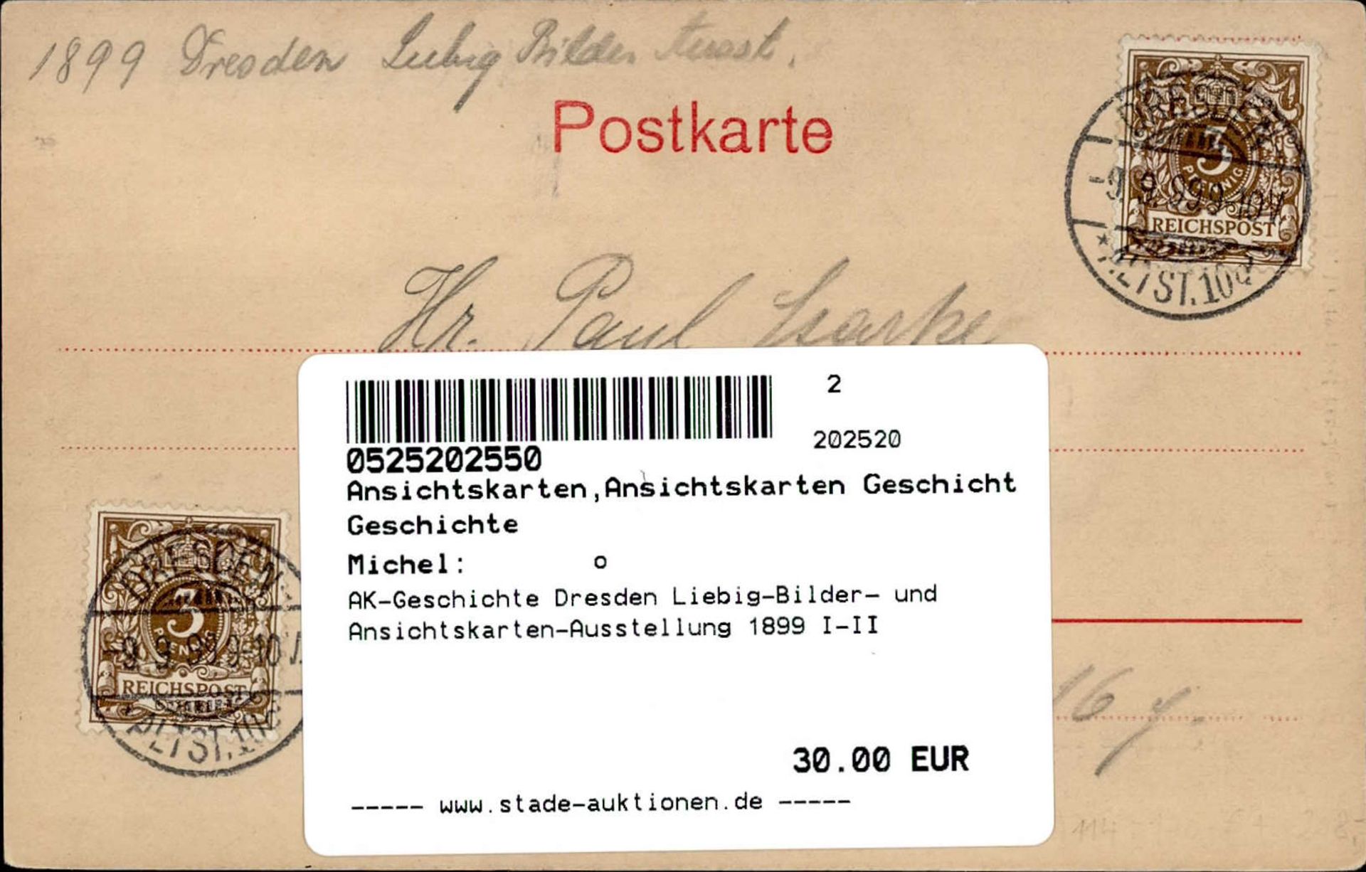 AK-Geschichte Dresden Liebig-Bilder- und Ansichtskarten-Ausstellung 1899 I-II - Bild 2 aus 2