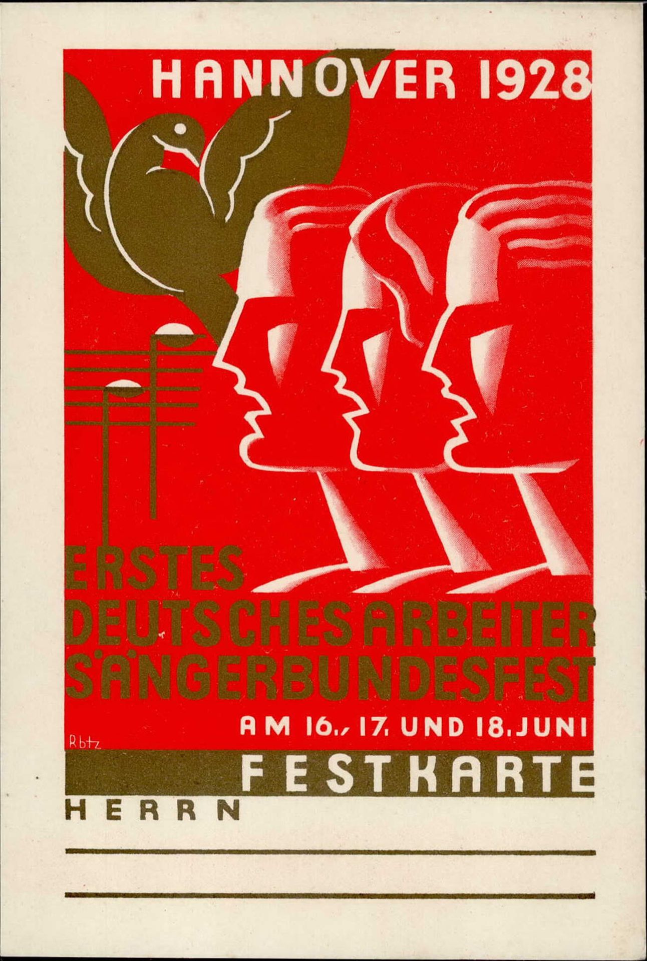 Sängerfest Hannover 1928 Festkarte I-II (keine AK-Einteilung)