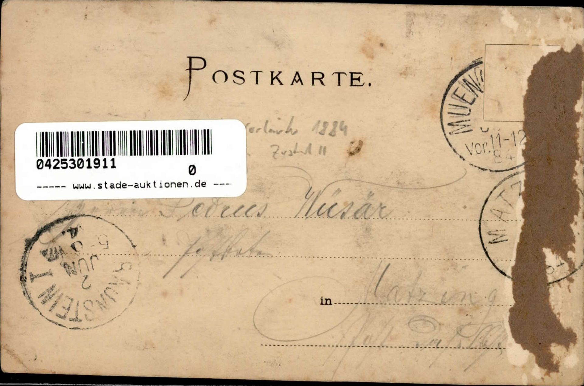 Vorläufer 1884 München Briefträger II (RS Klebereste,Eckbug) - Image 2 of 2