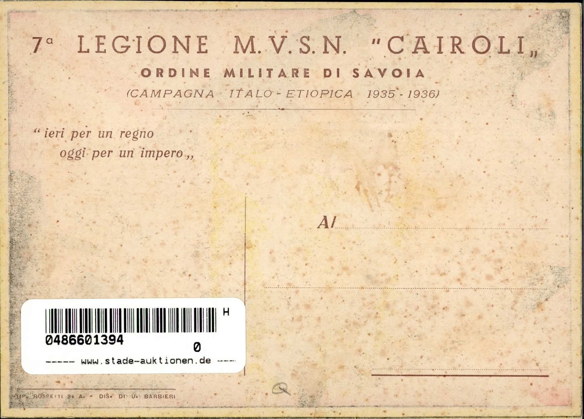 Propaganda WK II Italien VII. Legione Cairoli Pavia sign. I-II - Image 2 of 2