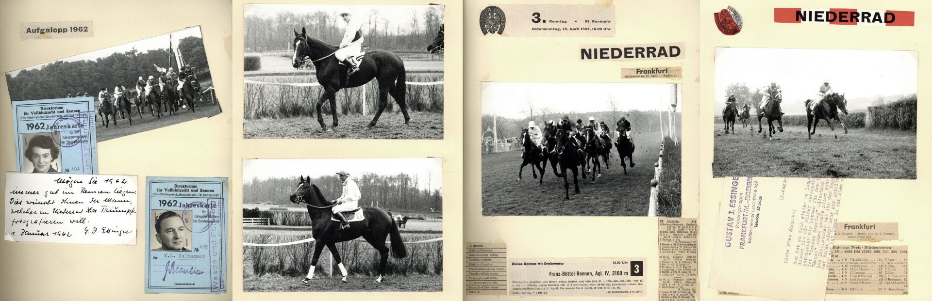 Pferdesport Album Galopprennsport mit Bildern, Eintrittskarten, Belegen (1962) u.v.m. meist