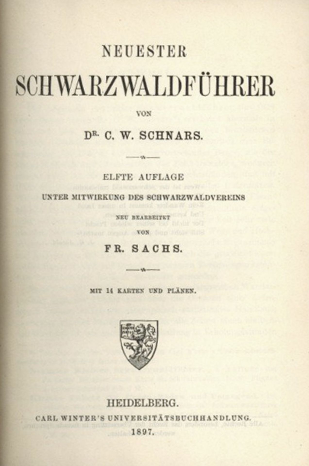 Schwarzwald Buch Neuester Schwarzwaldführer von Dr. Schnars, C.W. 1897, Universitätsbuchhandlung